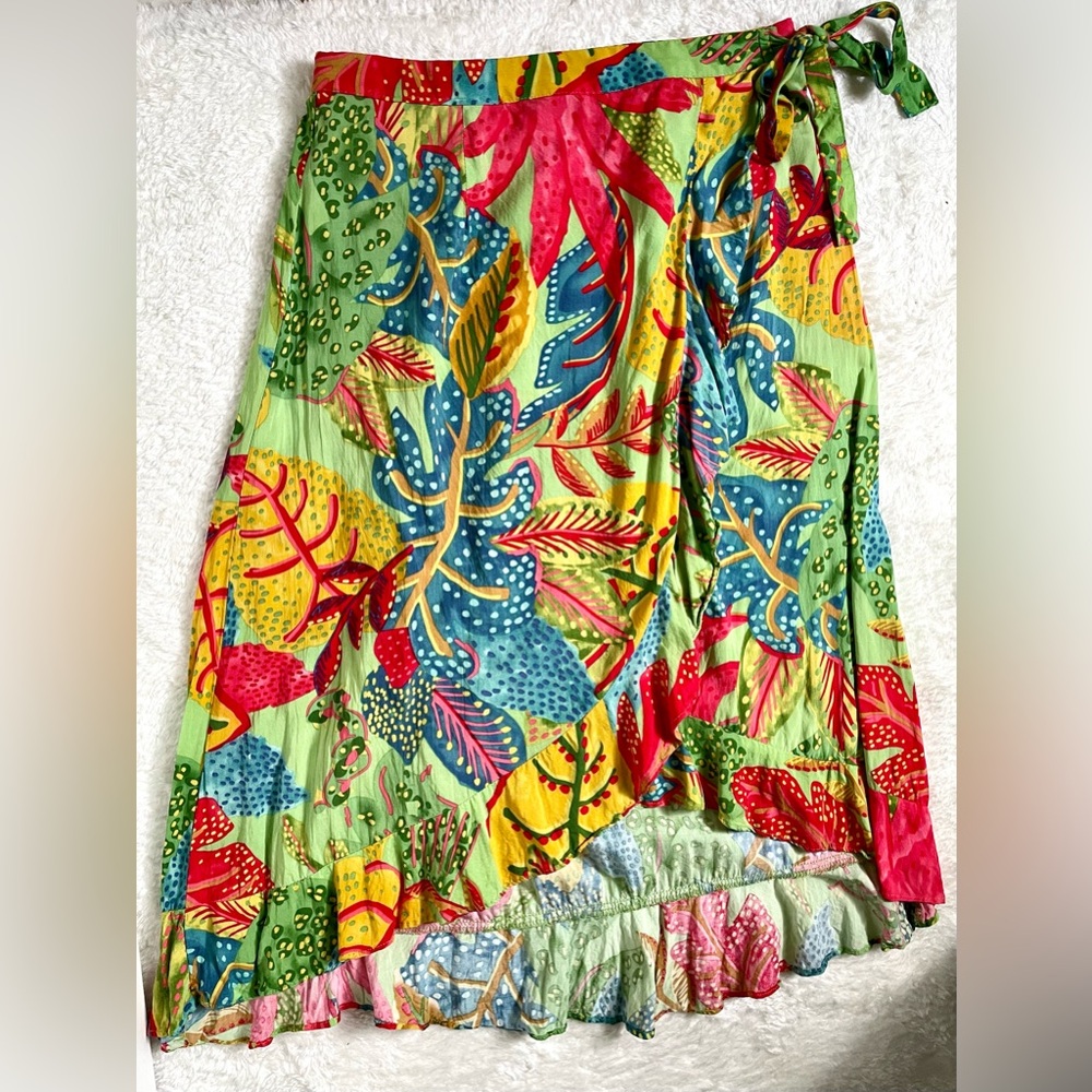 Christian Siriano Wrap Skirt Tropical Floral Rayon Asymmetrical L